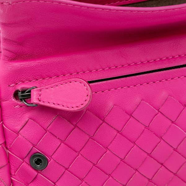 Pre-owned Bottega Veneta Small Calfskin Intrecciomirage Embossed Butterfly Chain Crossbody Pink