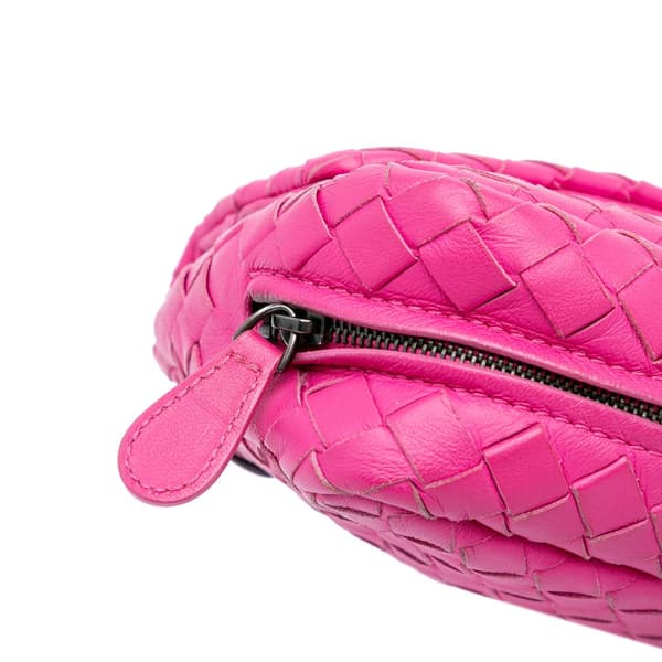 Pre-owned Bottega Veneta Small Calfskin Intrecciomirage Embossed Butterfly Chain Crossbody Pink