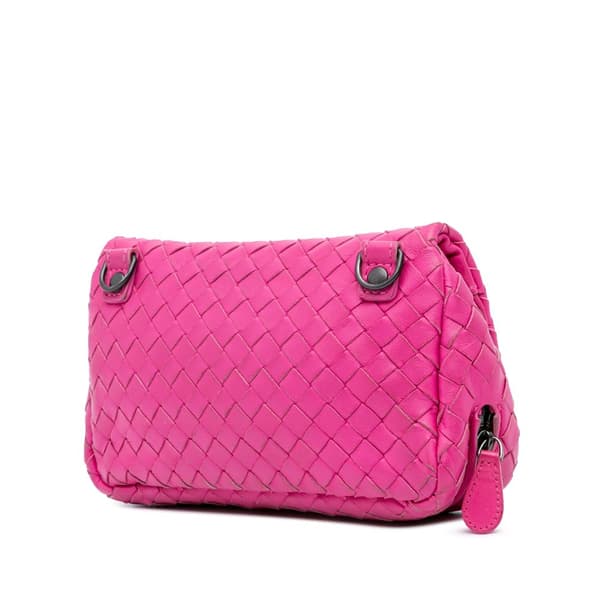 Pre-owned Bottega Veneta Small Calfskin Intrecciomirage Embossed Butterfly Chain Crossbody Pink