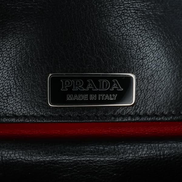 Pre-owned Prada Woven Madras Chain Flap Black