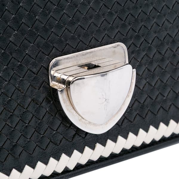 Pre-owned Prada Woven Madras Chain Flap Black