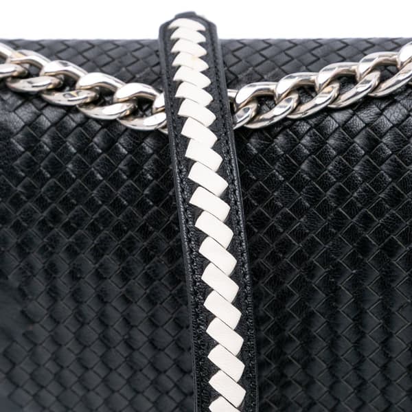Pre-owned Prada Woven Madras Chain Flap Black