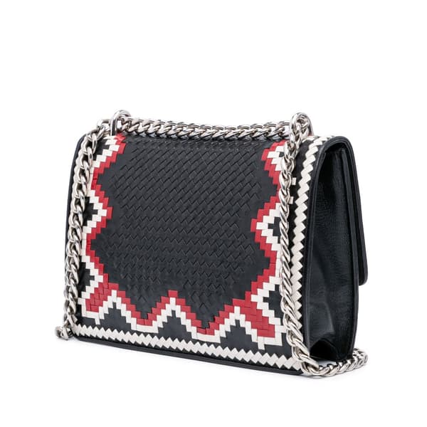 Pre-owned Prada Woven Madras Chain Flap Black