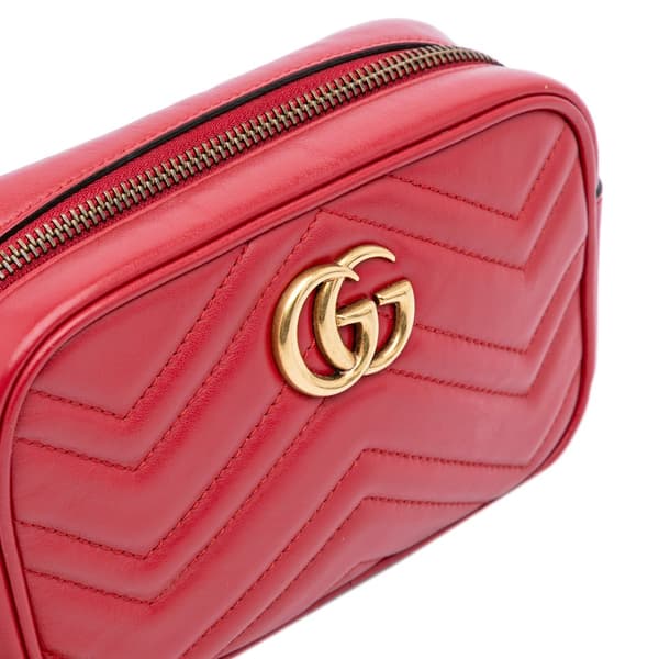 Pre-owned Gucci Mini GG Marmont Matelasse Leather Crossbody Red
