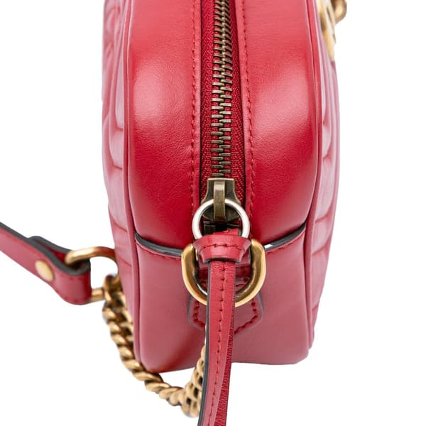 Pre-owned Gucci Mini GG Marmont Matelasse Leather Crossbody Red