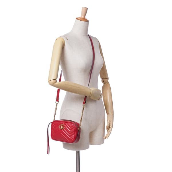 Pre-owned Gucci Mini GG Marmont Matelasse Leather Crossbody Red