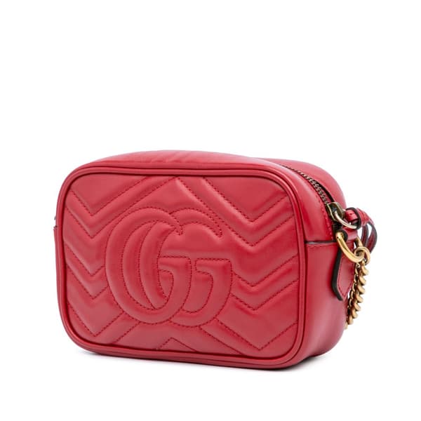 Pre-owned Gucci Mini GG Marmont Matelasse Leather Crossbody Red