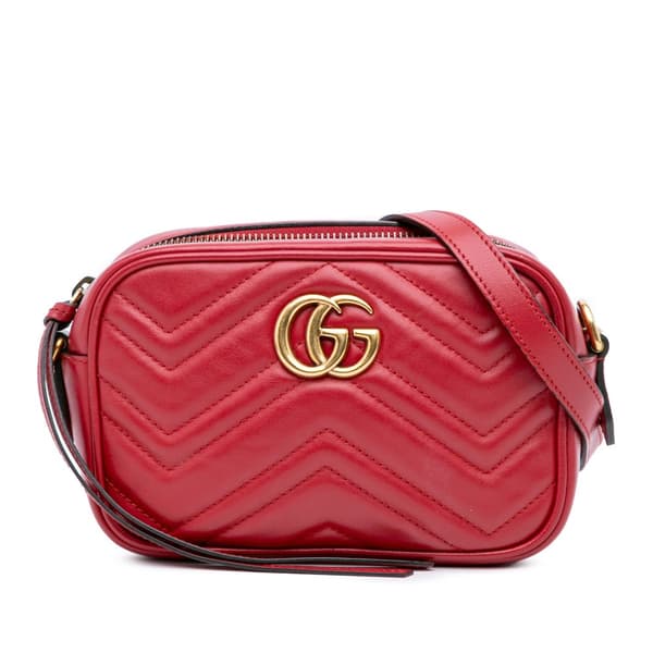 Pre-owned Gucci Mini GG Marmont Matelasse Leather Crossbody Red