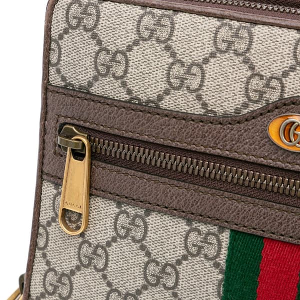 Pre-owned Gucci GG Supreme Ophidia Wallet On Chain Brown
