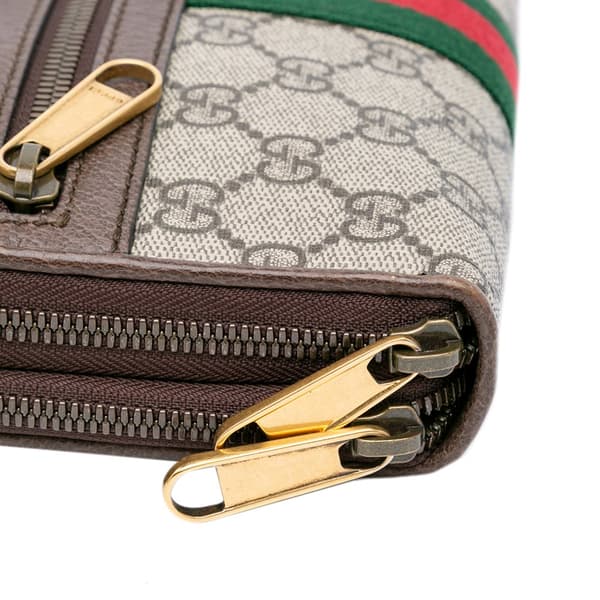 Pre-owned Gucci GG Supreme Ophidia Wallet On Chain Brown
