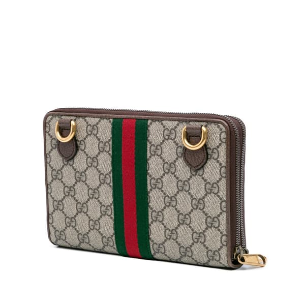 Pre-owned Gucci GG Supreme Ophidia Wallet On Chain Brown