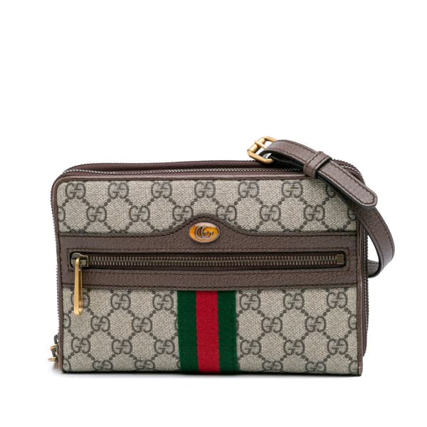 Pre-owned Gucci GG Supreme Ophidia Wallet On Chain Brown