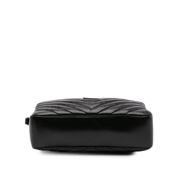 Pre-owned Saint Laurent Cracked Shiny Calfskin Matelasse Tassel Monogram Lou Camera Bag Black