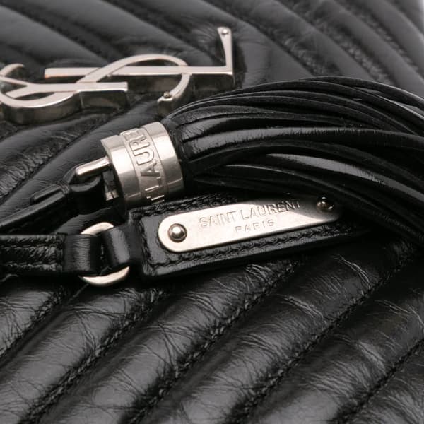 Pre-owned Saint Laurent Cracked Shiny Calfskin Matelasse Tassel Monogram Lou Camera Bag Black