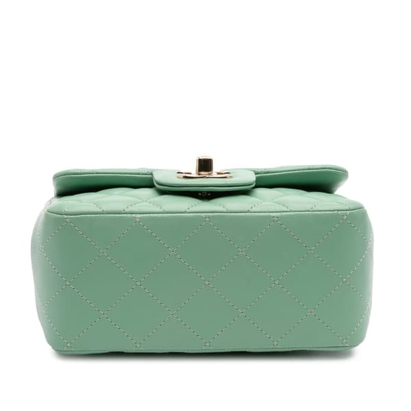 Pre-owned Chanel Mini Square Classic Lambskin Single Flap Green