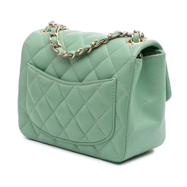 Pre-owned Chanel Mini Square Classic Lambskin Single Flap Green