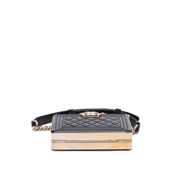 Pre-owned Chanel Quilted Patent Boy Box Minaudiere on Chain Black
