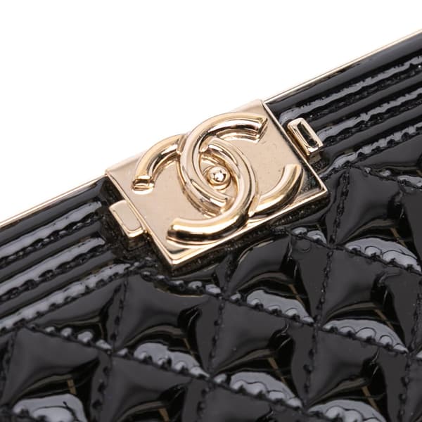 Pre-owned Chanel Quilted Patent Boy Box Minaudiere on Chain Black