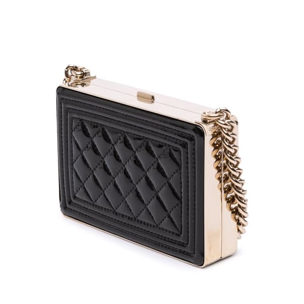 Pre-owned Chanel Quilted Patent Boy Box Minaudiere on Chain Black
