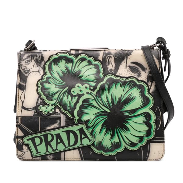 Pre-owned Prada Saffiano Stampato Light Frame Crossbody Green