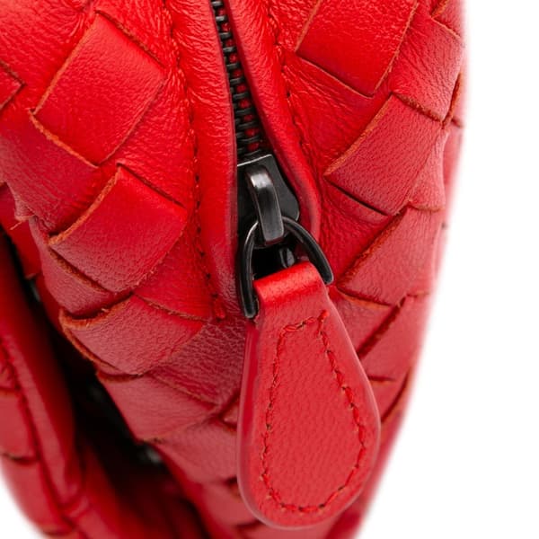 Pre-owned Bottega Veneta Mini Nappa Intrecciato Expandable Chain Crossbody Red