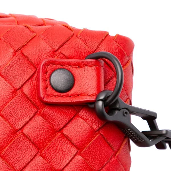 Pre-owned Bottega Veneta Mini Nappa Intrecciato Expandable Chain Crossbody Red