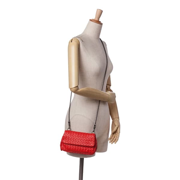 Pre-owned Bottega Veneta Mini Nappa Intrecciato Expandable Chain Crossbody Red