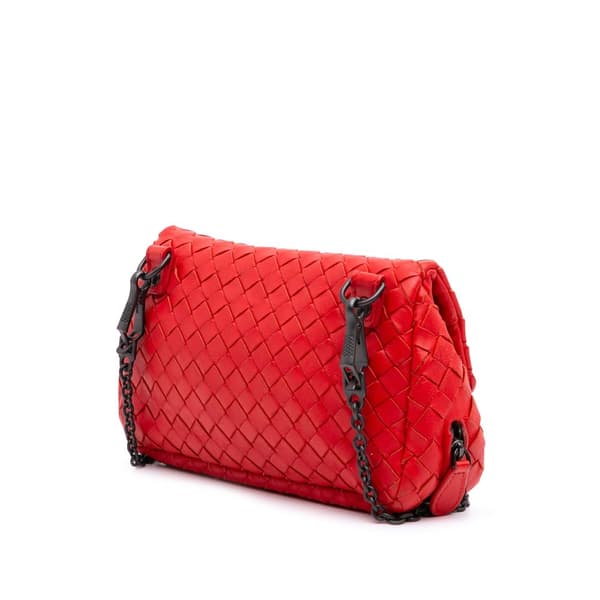 Pre-owned Bottega Veneta Mini Nappa Intrecciato Expandable Chain Crossbody Red