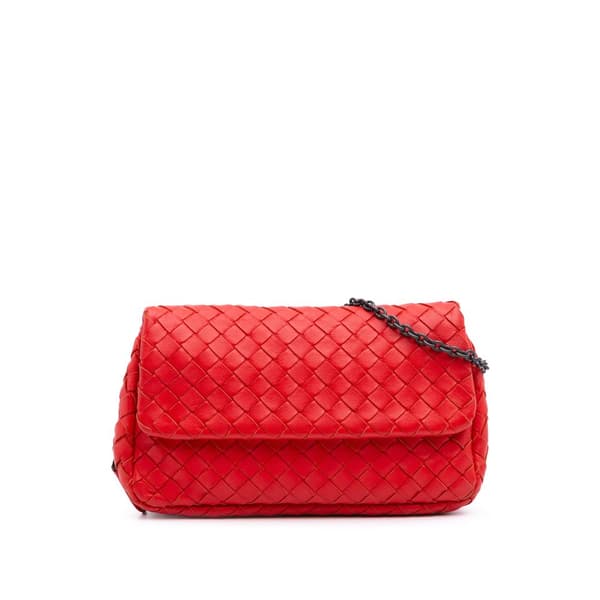 Pre-owned Bottega Veneta Mini Nappa Intrecciato Expandable Chain Crossbody Red