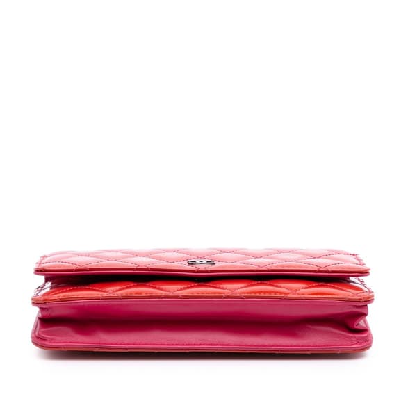 Pre-owned Chanel Bicolor Classic Patent Wallet On Chain Red