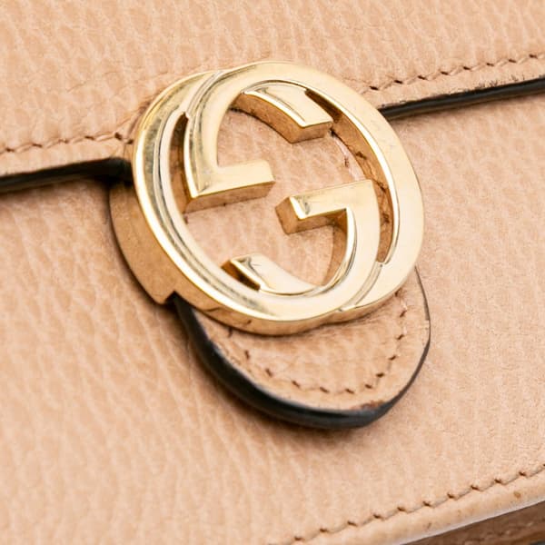 Pre-owned Gucci Leather Interlocking G Dollar Wallet on Chain Brown