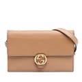 Miniatyrbild 1 av 10: Pre-owned Gucci Leather Interlocking G Dollar Wallet on Chain Brown