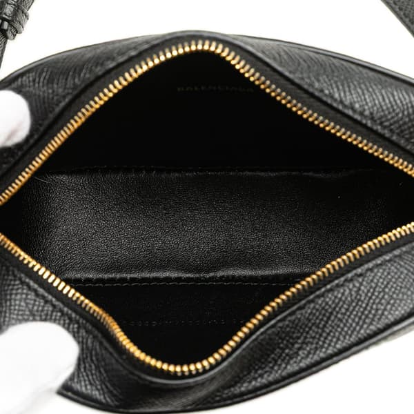 Pre-owned Balenciaga XS Grained Calfskin Logo Ville Camera Bag Black