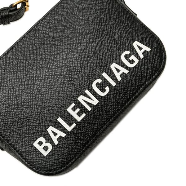 Pre-owned Balenciaga XS Grained Calfskin Logo Ville Camera Bag Black