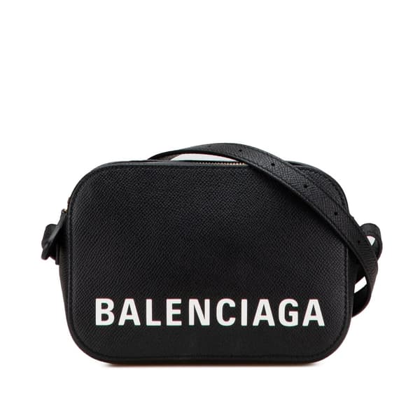 Pre-owned Balenciaga XS Grained Calfskin Logo Ville Camera Bag Black