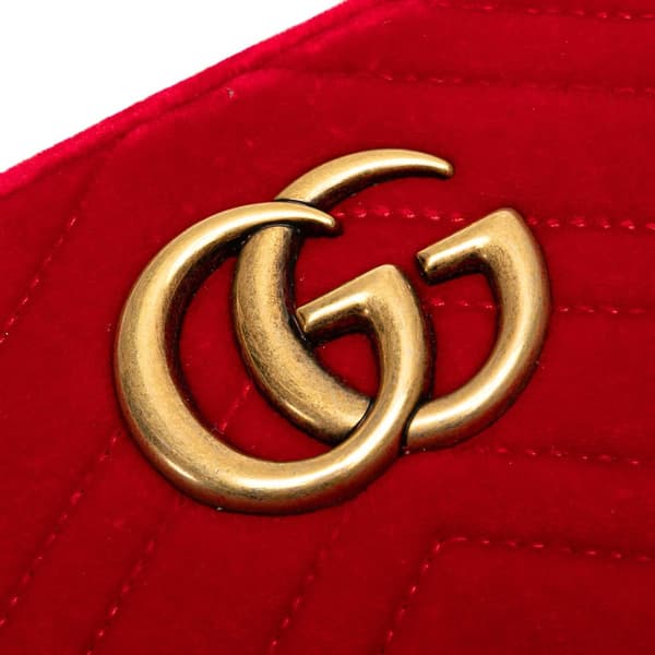 Pre-owned Gucci Small GG Marmont Matelasse Velvet Crossbody Red