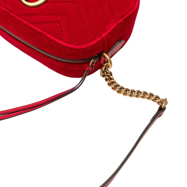 Pre-owned Gucci Small GG Marmont Matelasse Velvet Crossbody Red