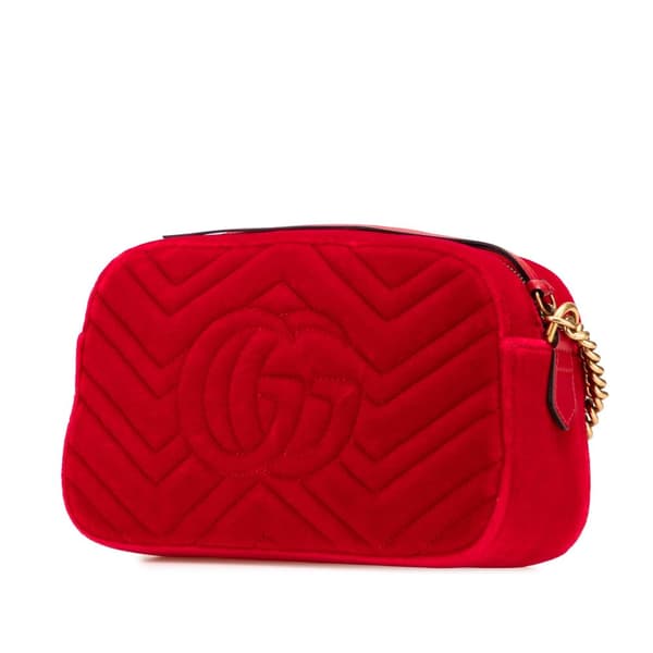 Pre-owned Gucci Small GG Marmont Matelasse Velvet Crossbody Red