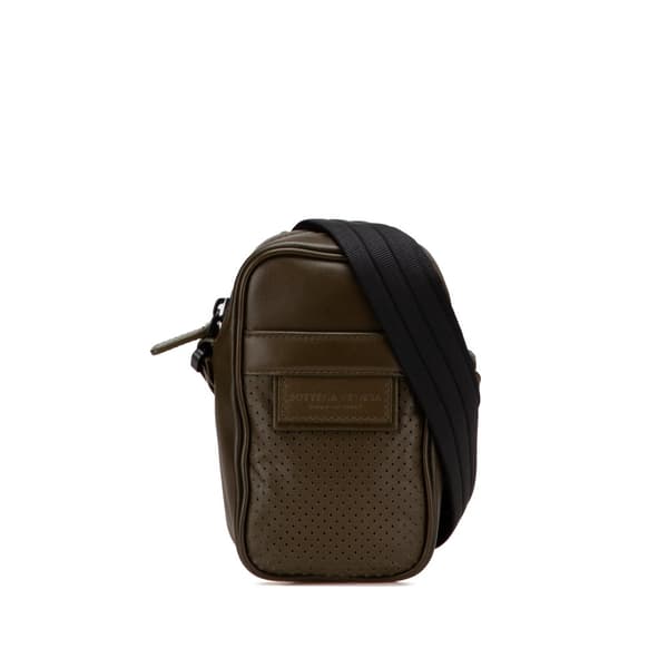 Pre-owned Bottega Veneta Perforated Calfskin Leggero Crossbody Brown