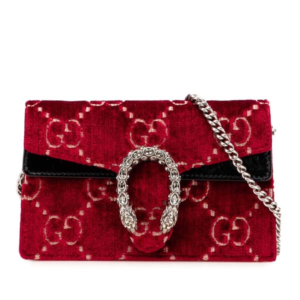 Pre-owned Gucci Super Mini GG Velvet Dionysus Crossbody Red