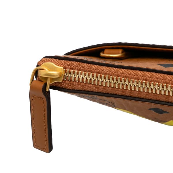 Pre-owned MCM Maxi Visetos Leather Arren Zip Pouch Brown