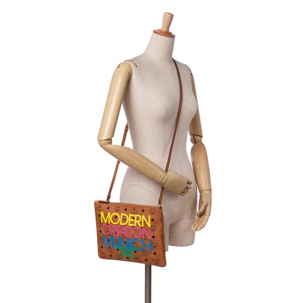 Pre-owned MCM Maxi Visetos Leather Arren Zip Pouch Brown