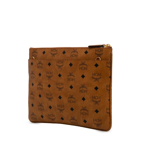 Pre-owned MCM Maxi Visetos Leather Arren Zip Pouch Brown