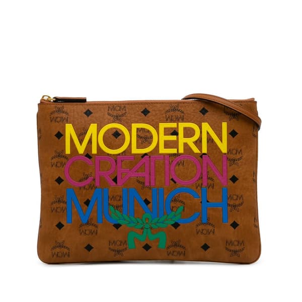 Pre-owned MCM Maxi Visetos Leather Arren Zip Pouch Brown