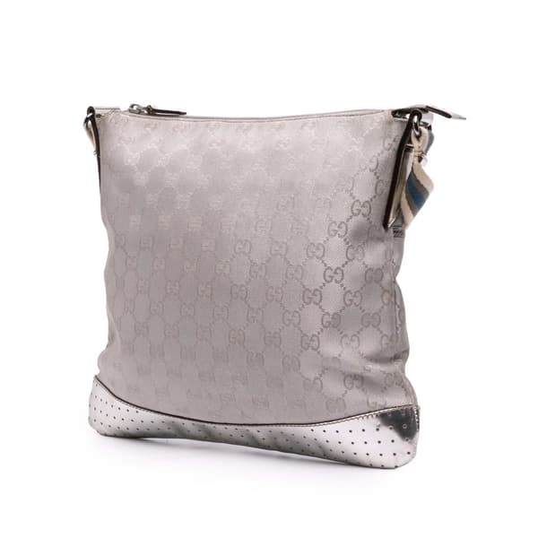 Pre-owned Gucci GG Canvas Web Crossbody Silver