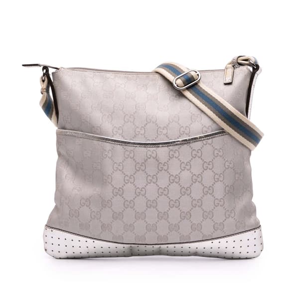 Pre-owned Gucci GG Canvas Web Crossbody Silver