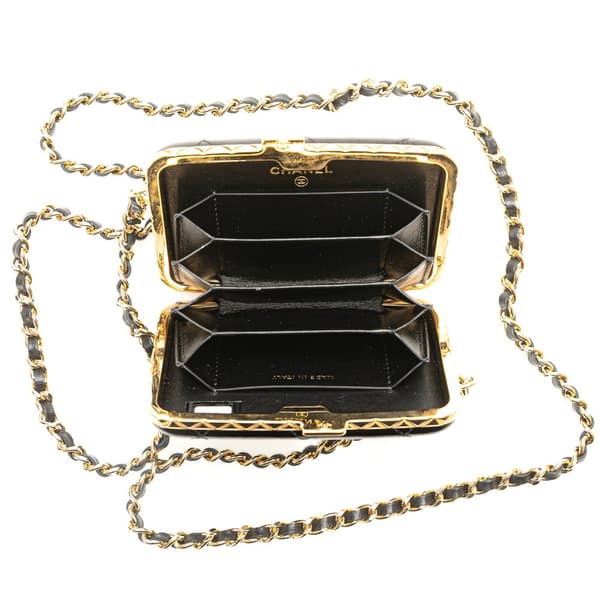 Pre-owned Chanel Small Glazed Goatskin Box With Chain Black