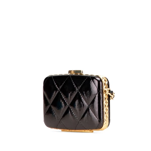 Pre-owned Chanel Small Glazed Goatskin Box With Chain Black
