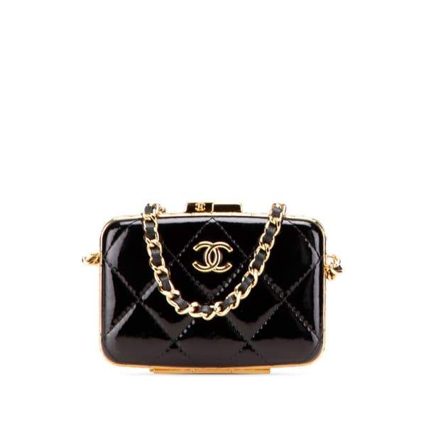 Pre-owned Chanel Small Glazed Goatskin Box With Chain Black