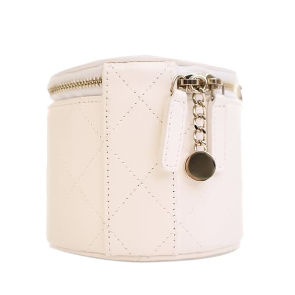 Pre-owned Chanel CC Lambskin Round Vanity Case White